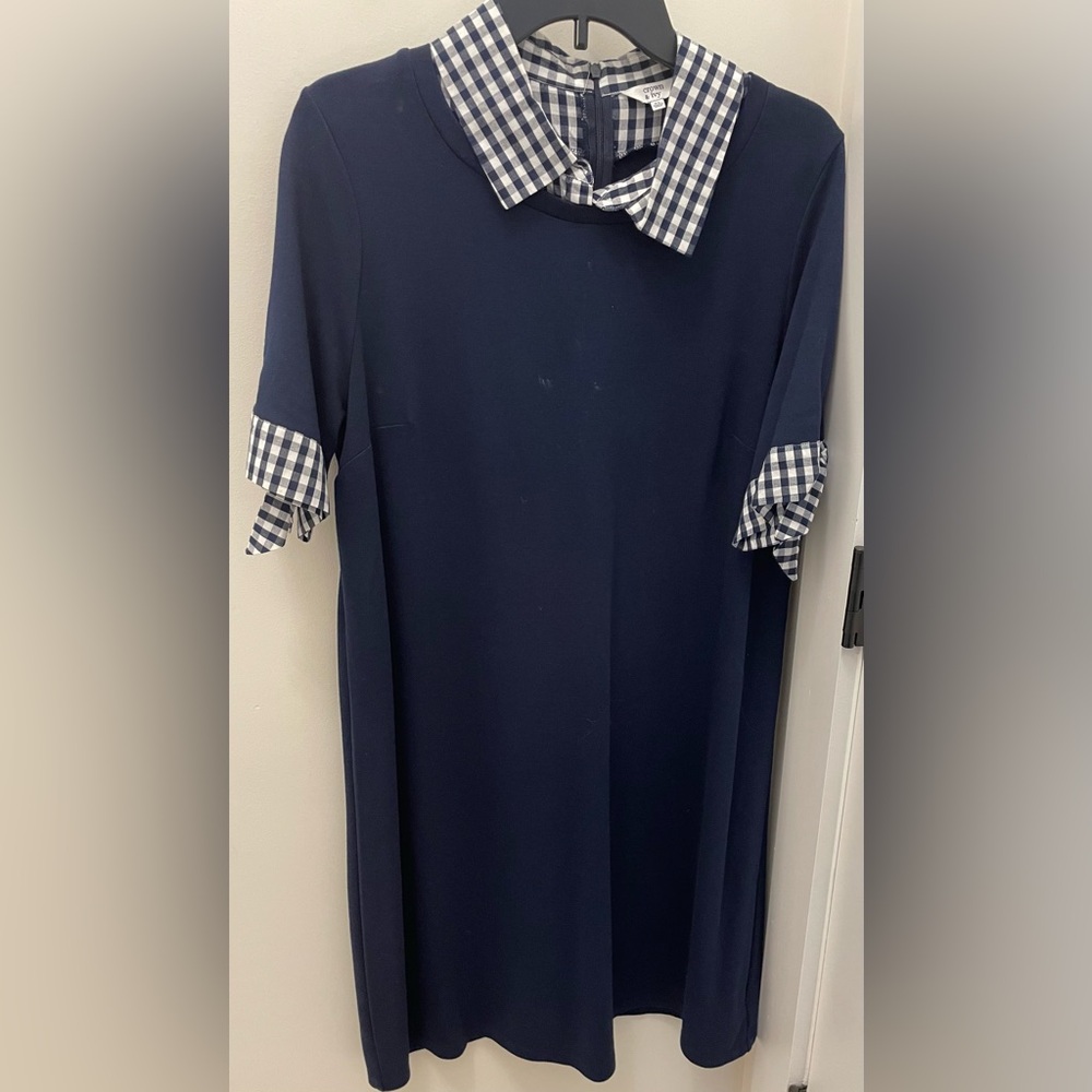 Crown & Ivy Navy Dress with Checkered Collar